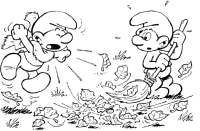 A coloring page of the smurfs